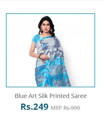 Blue Art Silk Printed Saree