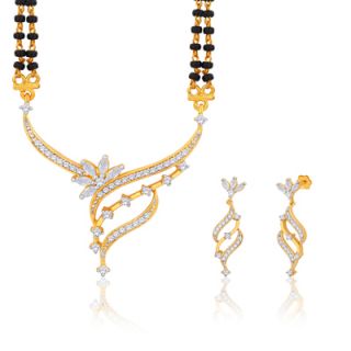 Peora 18 Karat Gold And Rhodium Plated Mangalsutra Set With Swiss Cubic Zirconia (Design 3)