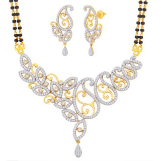 Peora 18 Karat Gold And Rhodium Plated Mangalsutra Set With Swiss Cubic Zirconia (Design 9)