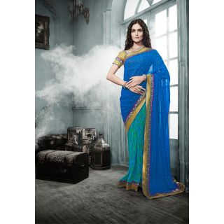 Magnum Opus Store Blue Color Georgette Saree.