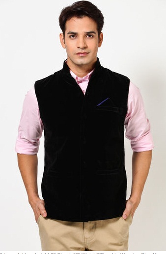 Zafar Baig Ehinc Solid Black Blend Nehru Jacket