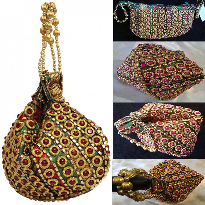 Fashion :: Bags & Wallets :: Potli Bags :: Beaded Potli Bags Multicolor Party Brocade Clutch ...
