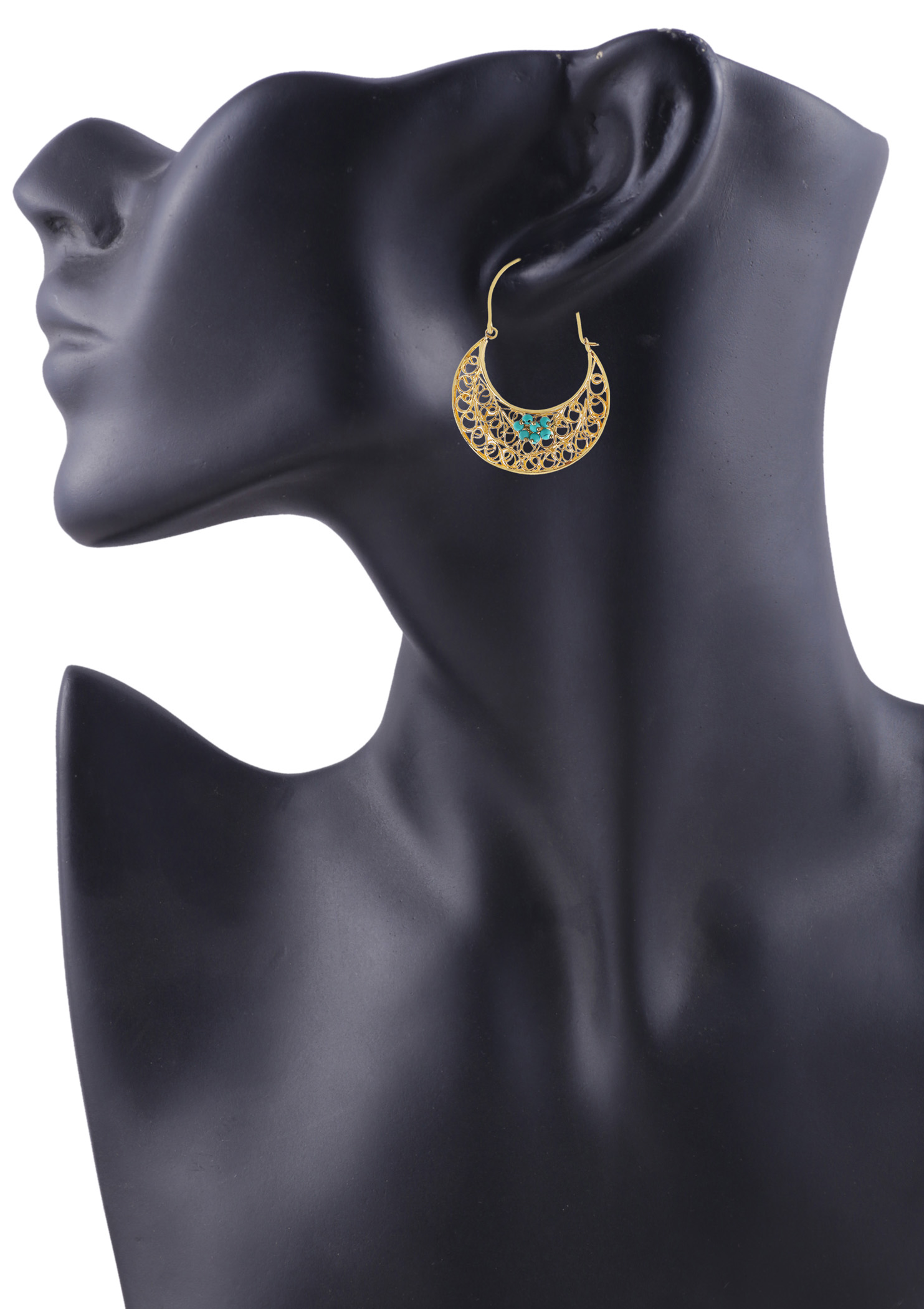 Buy Designer Gold Plated Chand Bali With Turquoise Flower Earrings