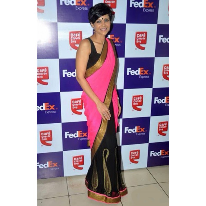 Bollywood Sarees Mandira Bedi Pink Georgette Stylish Bollywood Saree