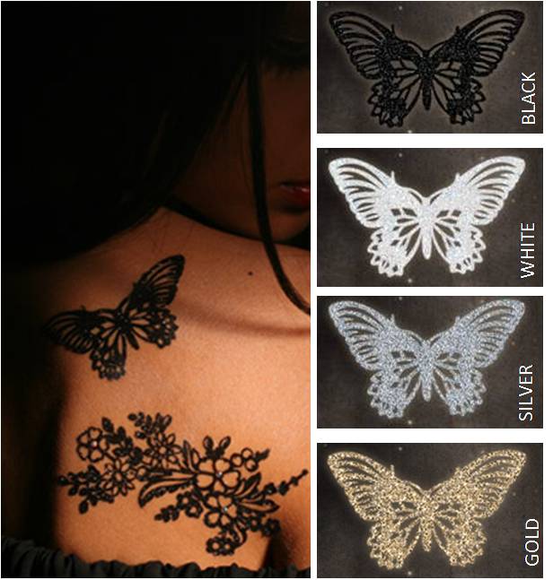 Sweetie The Gorgeous Butterfly Set Of 4 Exotic Body Tattoos Black