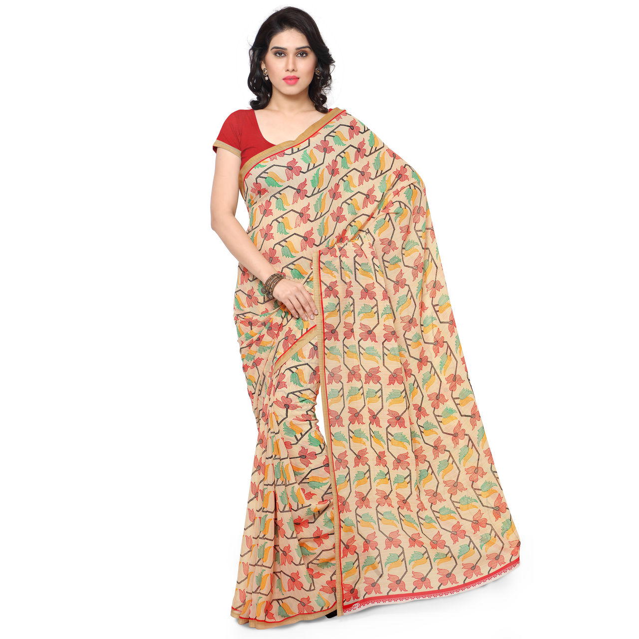 Buy Kashvi Sarees Faux Georgette Red Multi Colored Printed Saree With