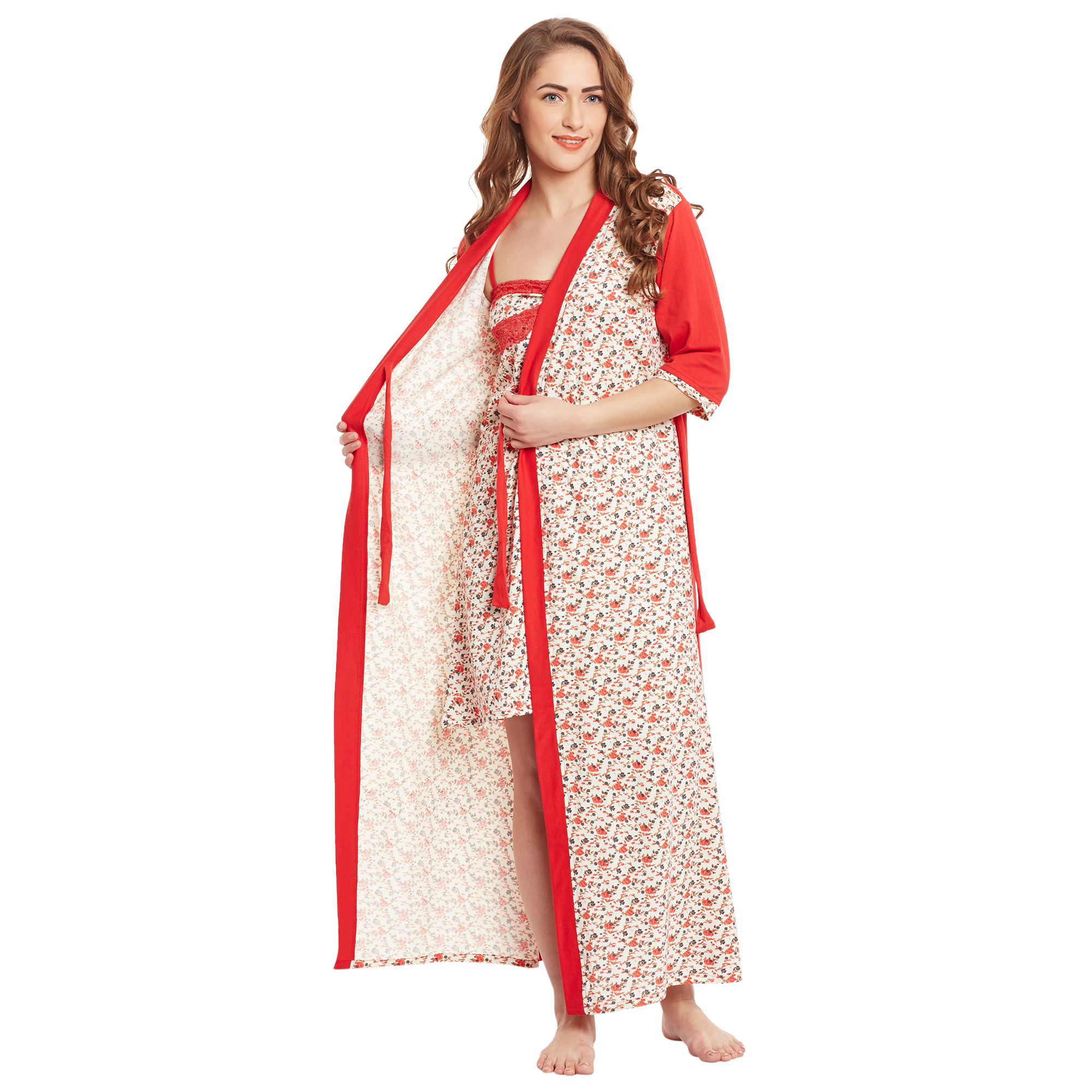 Buy Claura Cotton Floral Nighty With Robe Online 1299 From ShopClues