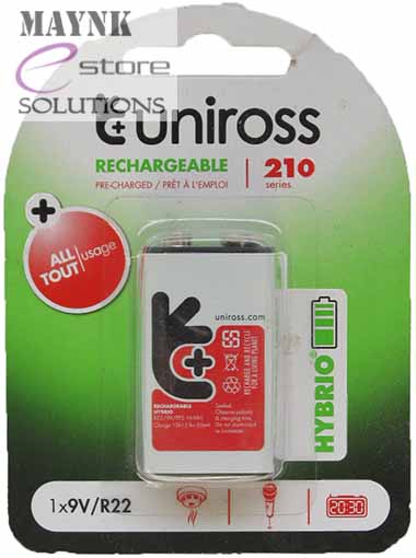 Uniross 9V Rechargeable Batteries Hybrio 210 Mah Ni Mh PP3 Battery 210