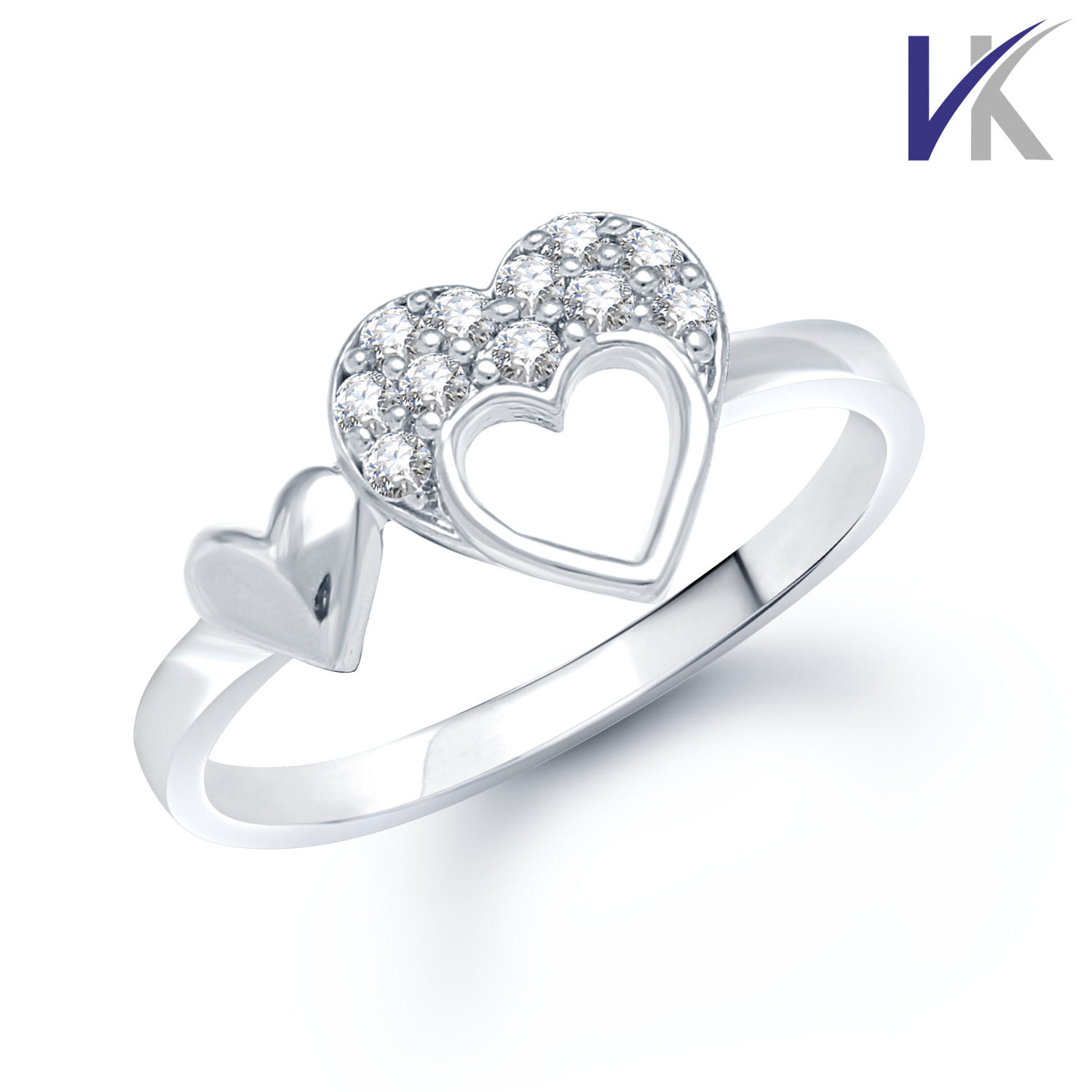VK Jewels Double Heart (CZ) Rhodium Plated Ring - FR1025R