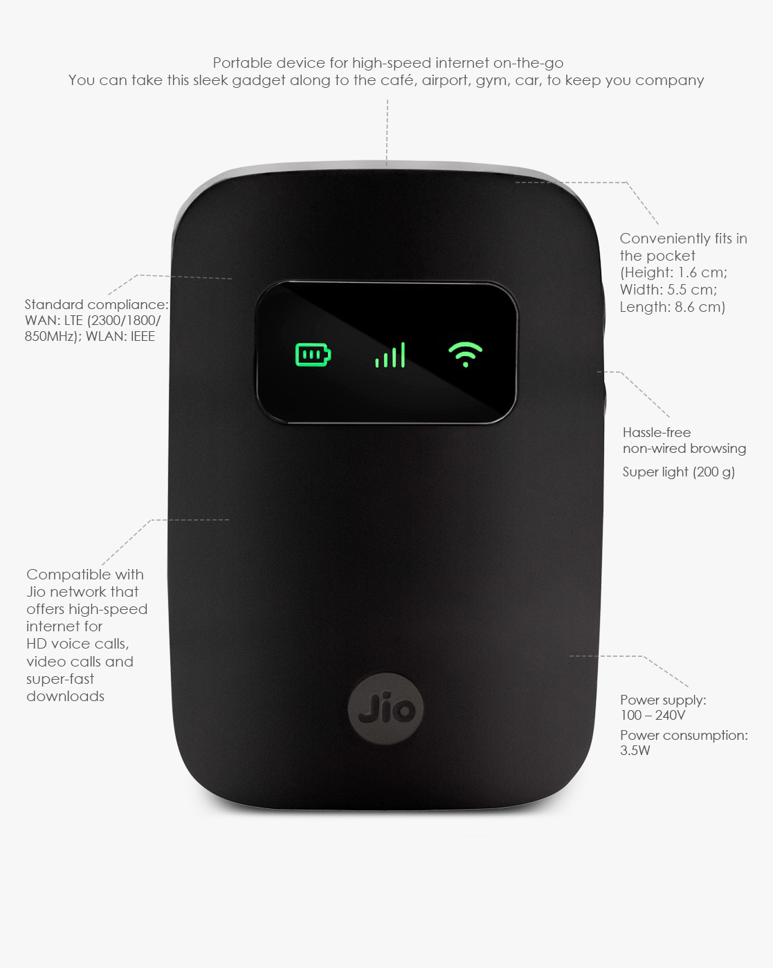 Buy RELIANCE LYF JIO FI 3 LTE 4G VOICE WIFI HOTSPOT Black JMR540