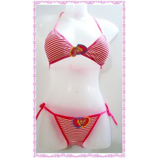 Pink And White Bikini Halter Adjustable Bra Panty Set