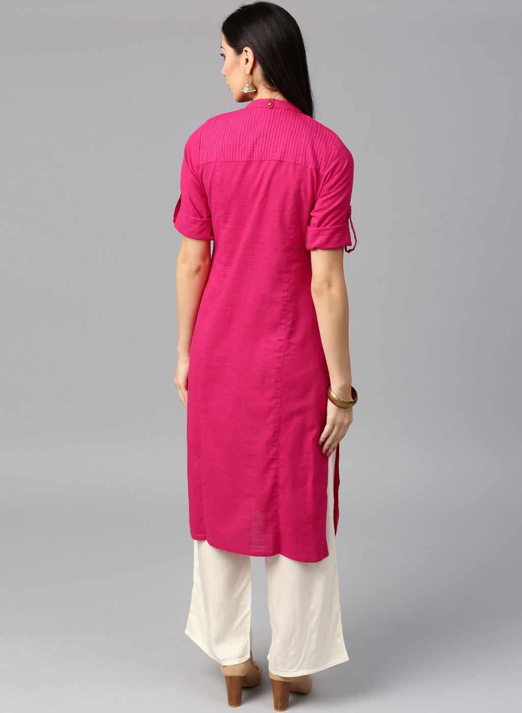 Buy Jaipur Kurti Pink Solid Kurta With Off White Palazzo Online 2679