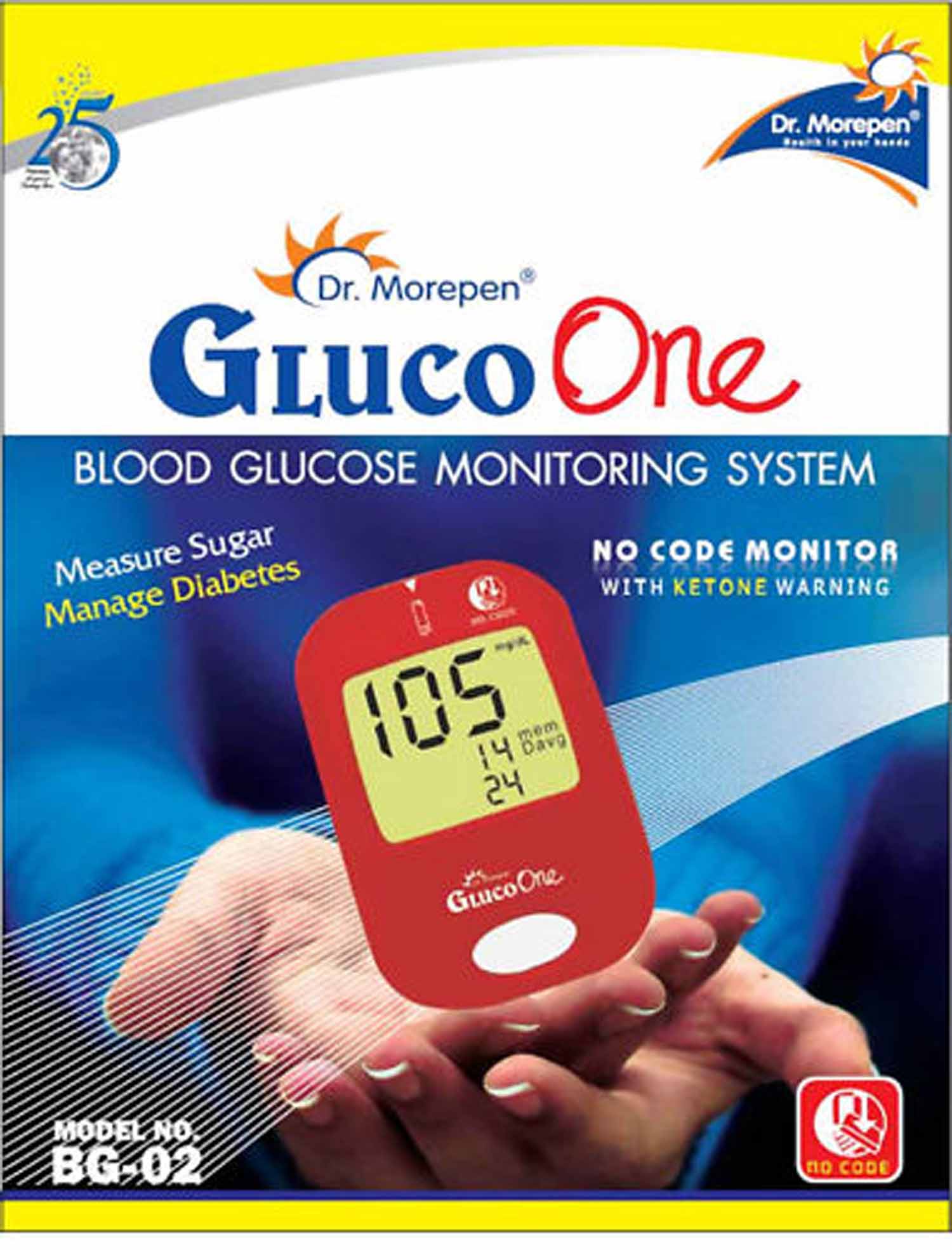 Dr Morepen Gluco One BG 02 Blood Sugar VAT Bill Glucose No Coding Monitor