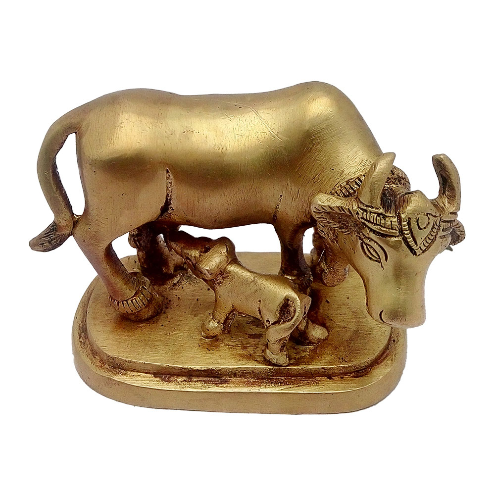 Buy Brass Golden Finish Cow N Calf Idol Kamdhenu Cow And Calf Statue