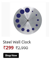 Designer Steel Wall Clock- Silver & Blue  