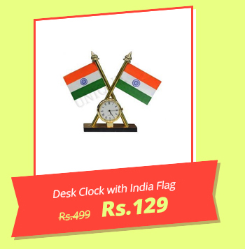 India Flag with Clock for Table/Car