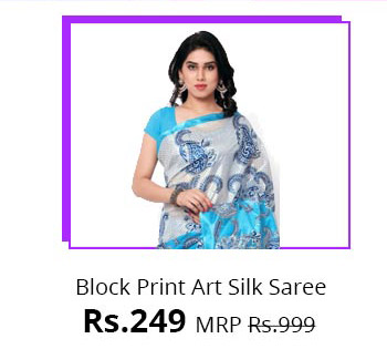 Block Print Art Silk Saree