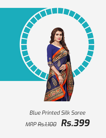 Blue Printed Silk Saree