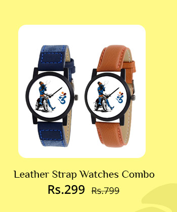  KAJARU Leather Strap Blue And Brown Color Round Shape Pack Of 2 Analog Watch 