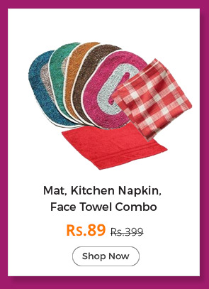  Pack of 1 Mat + 1 Kitchen Napkin + 1 Face Towel Combo 