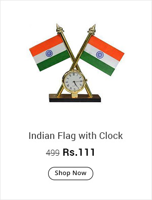  Indian Flag with Clock for Office Home and Car dashboard 