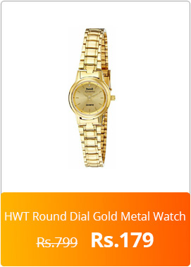  HWT Round Dail Gold Metal Analog Watch For Womens 