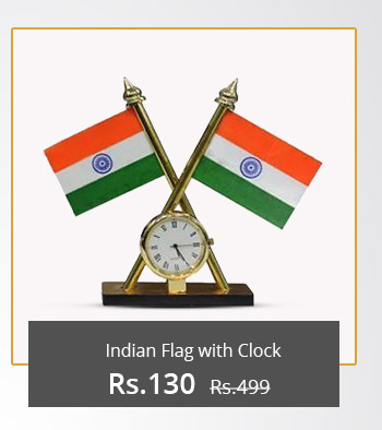  Indian Flag with Clock for Office Home and Car dashboard 