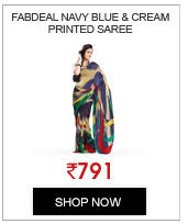 Fabdeal Navy Blue & Cream Colored Weightless Printed Saree