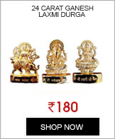 24 Carat Ganesh Laxmi Durga Gold Plated Idol - 3 Inches