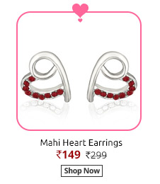 Mahi Rhodium plated Peppy Heart Earrings with red Crystals for Women ER1191762RRed  