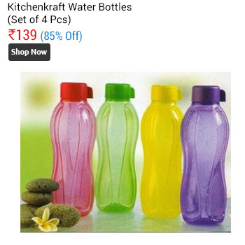 Kitchenkraft Aquasafe Multicoloured Water Bottles - Set of 4 Pcs.  