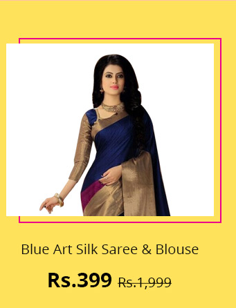 Blue Art Silk Saree & Blouse