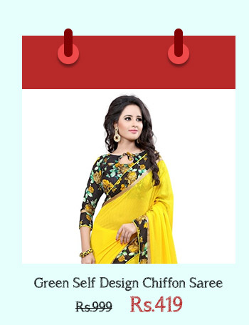 Green Self Design Chiffon Saree