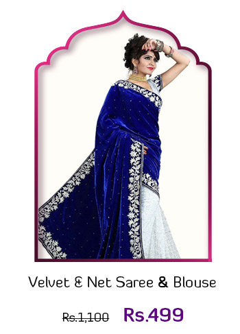 Velvet & Net Saree & Blouse