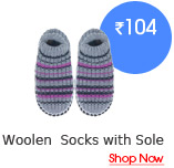 Designer Woolen Bedroom Slippers cum Socks with Sole - Assorted Colors -Freesize