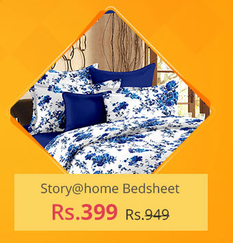  Story@Home 152 TC 100 Cotton White Blue 1 Double Bedsheet With 2 Pillow Cover 