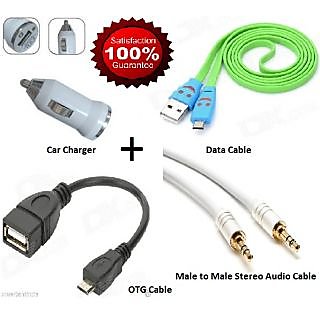 Combo Pack Of Otg + Data Cable For Mobile + Car Mobile Charger + Audio Cable 