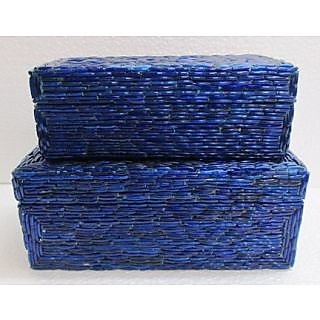 WOODEN INDIGO STORAGE BOX SET OF 2