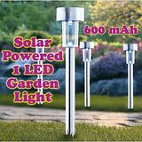 Gadget Hero's Solar Powered Rechargeable LED Flowerbed Garden Lawn Walkway Driveway Light Lamp Auto On Waterproof 600 mAh rechargeable battery. Silver