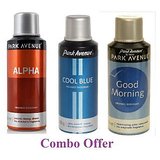 Combo of Park Avenue Alpha Deo Spray - 150 ml (For Men) + Park Avenue Cool Blue Deo Spray - 150 ml(For Men) + Park Avenue Good Morning Deo Spray - 150 ml(For Men)