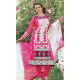Stylelok Pink And White Faux Georgette Unstitched Suit With Matching Dupatta
