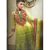 Rivaa Yellow Green Faux Georgette Embroidered Unstitched Anarkali Suit With Dupatta