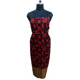 Women's Grace Black And Red Silk Dress Material