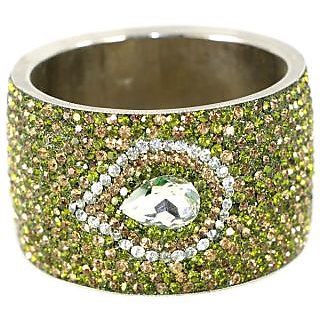 Broad Kada With A Big Single Drop Shaped Stone Set In Silver Color Metal (K9RJ0101MSDGAG2.6)