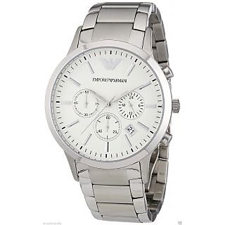 Armani AR2458 White Dial Analog & Chronograph Watch For Men In Silver Strap