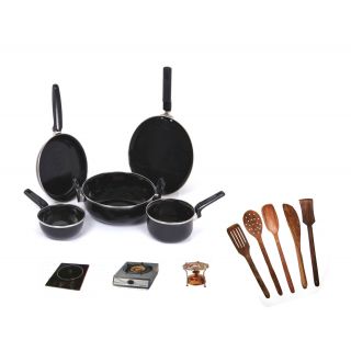 5 Pcs. Non-stick and Induction Base Cook N Serve Ware Set + Free 5 Pcs. Wooden Skimmer Set