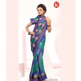 Khazana Purple And Green Sattin Saree With Unstitched Blouse