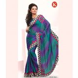 Khazana Purple And Sky Blue Sattin Saree With Unstitched Blouse