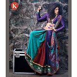 Khazana Purple And Sky Blue Viscos Saree With Unstitched Blouse