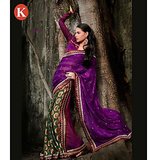 Khazana Purple And Green Viscos Saree With Unstitched Blouse
